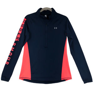 Under Armor Youth Size M Half Zip Dri-Fit Navy Neon Orange,Excellent & trendy!